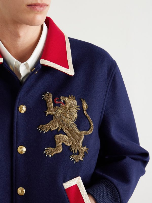 Teddy Embellished Wool-Flannel Bomber Jacket - E2