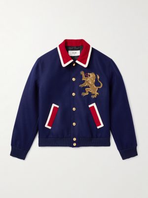 Teddy Embellished Wool-Flannel Bomber Jacket