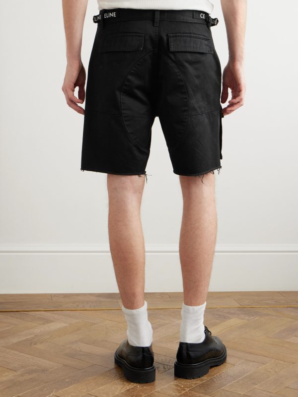 Straight-Leg Distressed Cotton-Twill Cargo Shorts - BK