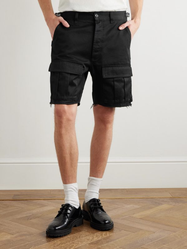 Straight-Leg Distressed Cotton-Twill Cargo Shorts - FR