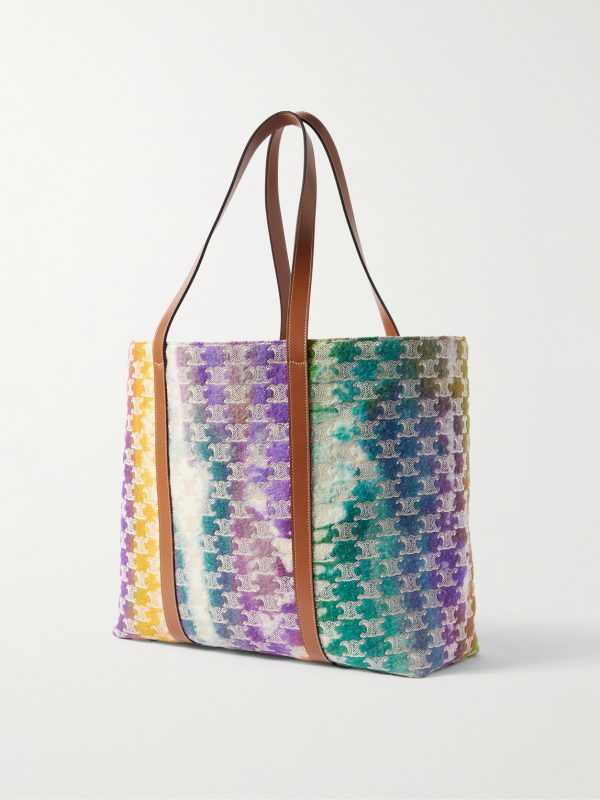 Leather-Trimmed Logo-Embroidered Wool Tote Bag - BK Leather-Trimmed Logo-Embroidered Wool Tote Bag - BK