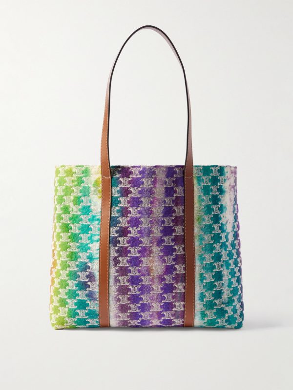 Leather-Trimmed Logo-Embroidered Wool Tote Bag Leather-Trimmed Logo-Embroidered Wool Tote Bag