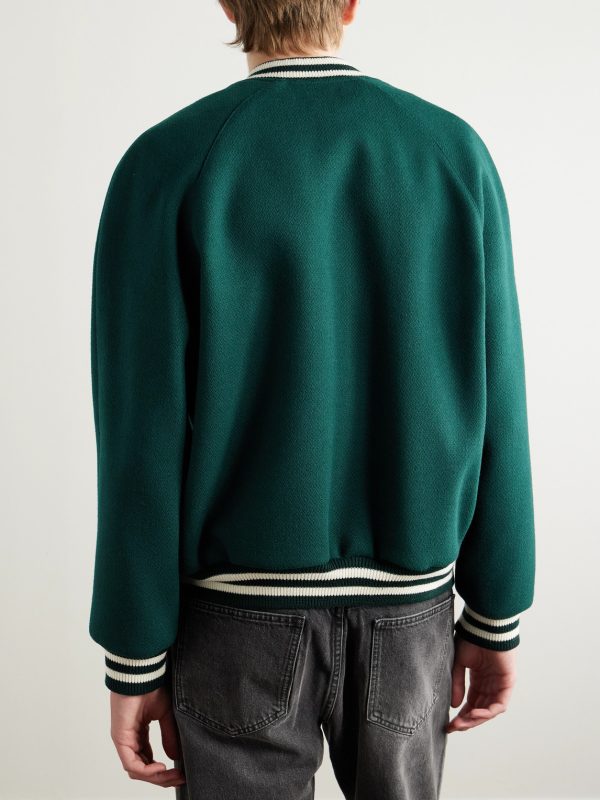 Teddy Triomphe Leather-Trimmed Wool-Blend Varsity Jacket - BK