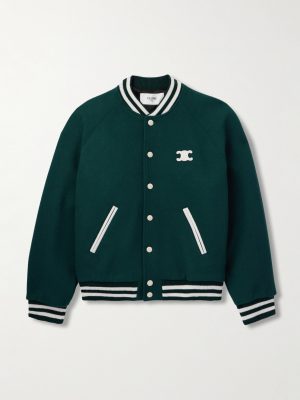 Teddy Triomphe Leather-Trimmed Wool-Blend Varsity Jacket Teddy Triomphe Leather-Trimmed Wool-Blend Varsity Jacket