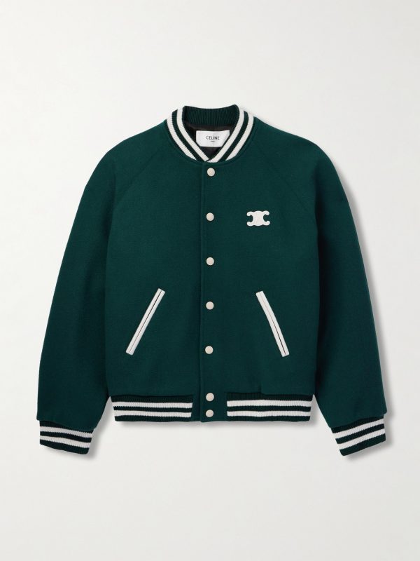 Teddy Triomphe Leather-Trimmed Wool-Blend Varsity Jacket