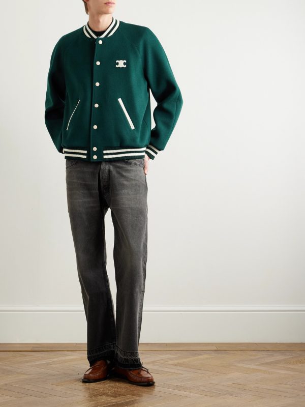 Teddy Triomphe Leather-Trimmed Wool-Blend Varsity Jacket - OU