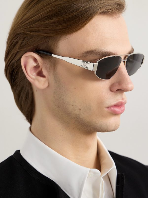 Aviator-Style Silver-Tone Sunglasses - E2