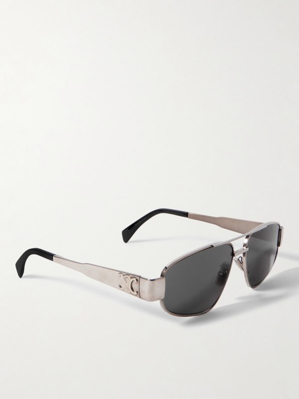 Aviator-Style Silver-Tone Sunglasses - FR