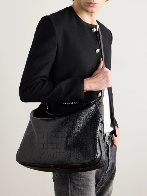 Romy Large Croc-Effect Leather Messenger Bag - OU Romy Large Croc-Effect Leather Messenger Bag - OU