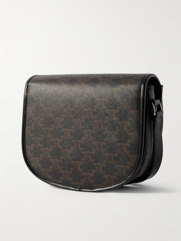 Besace Triomphe Medium Leather-Trimmed Logo-Print Coated-Canvas Messenger Bag - BK