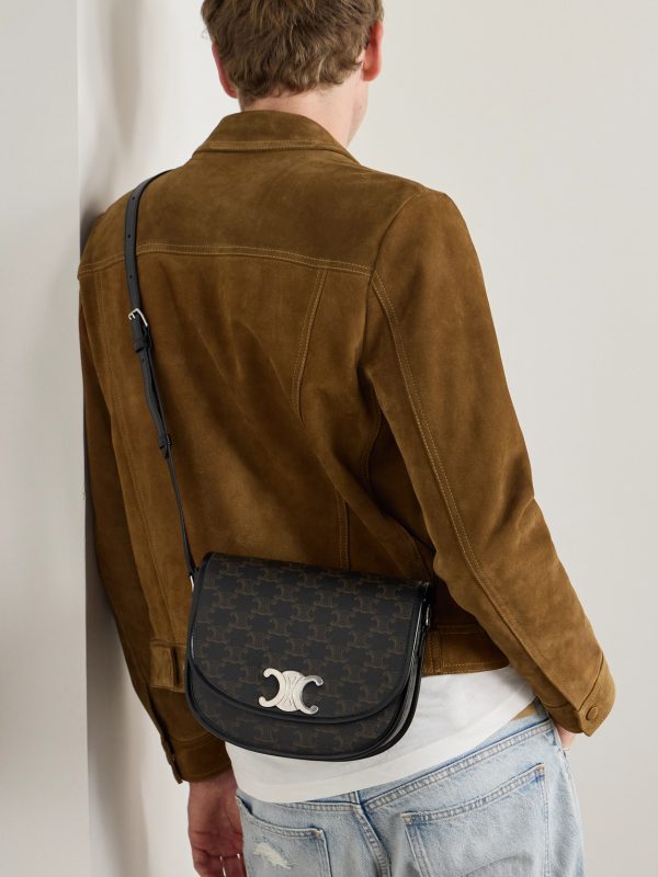 Besace Triomphe Medium Leather-Trimmed Logo-Print Coated-Canvas Messenger Bag - OU