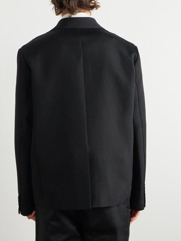 Double-Breasted Silk and Cotton-Blend Blazer - BK Double-Breasted Silk and Cotton-Blend Blazer - BK