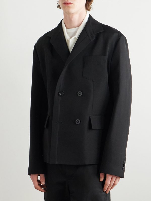 Double-Breasted Silk and Cotton-Blend Blazer - FR Double-Breasted Silk and Cotton-Blend Blazer - FR