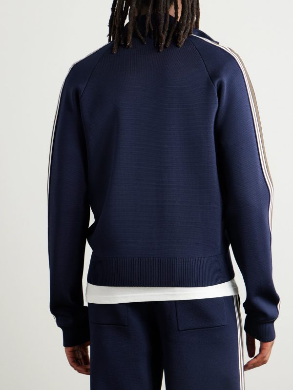 Striped Logo-Embroidered Waffle-Knit Track Jacket - BK Striped Logo-Embroidered Waffle-Knit Track Jacket - BK