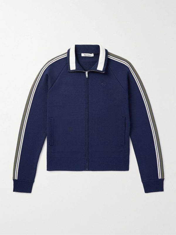Striped Logo-Embroidered Waffle-Knit Track Jacket Striped Logo-Embroidered Waffle-Knit Track Jacket