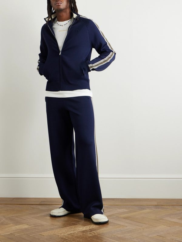 Striped Logo-Embroidered Waffle-Knit Track Jacket - OU Striped Logo-Embroidered Waffle-Knit Track Jacket - OU