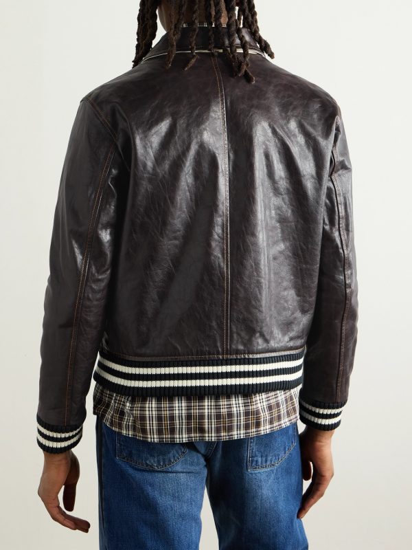 Prince Logo-Appliquéd Padded Leather Varsity Jacket - BK Prince Logo-Appliquéd Padded Leather Varsity Jacket - BK