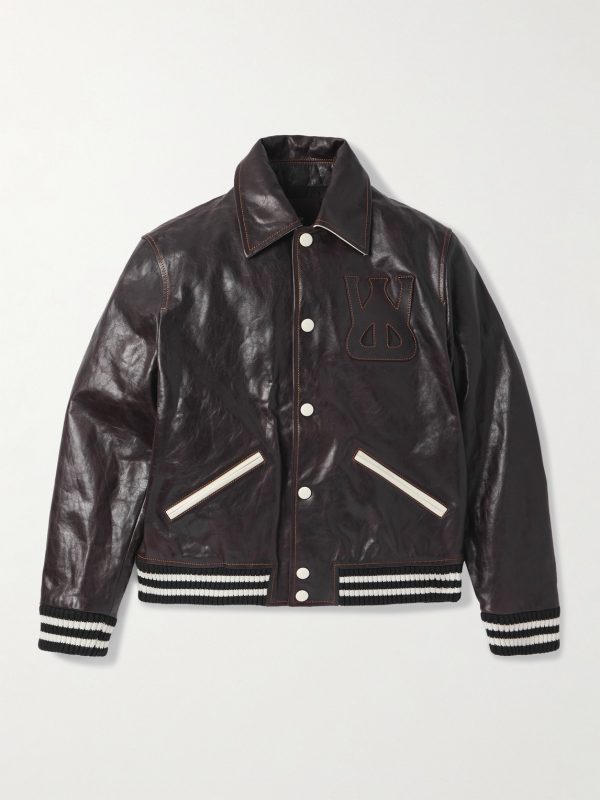 Prince Logo-Appliquéd Padded Leather Varsity Jacket Prince Logo-Appliquéd Padded Leather Varsity Jacket