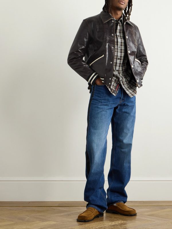 Prince Logo-Appliquéd Padded Leather Varsity Jacket - OU Prince Logo-Appliquéd Padded Leather Varsity Jacket - OU