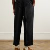 Cropped Straight-Leg Belted Cotton and Silk-Blend Poplin Trousers - BK Cropped Straight-Leg Belted Cotton and Silk-Blend Poplin Trousers - BK