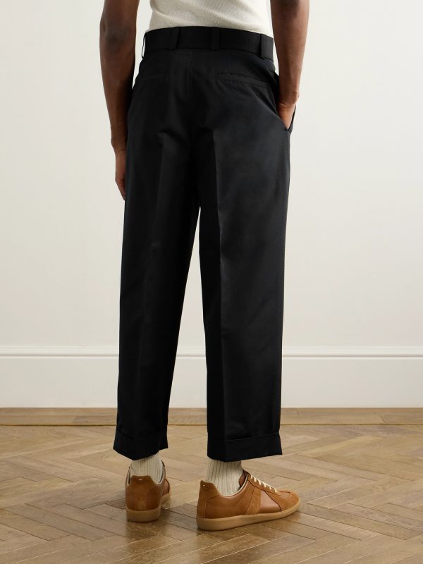 Cropped Straight-Leg Belted Cotton and Silk-Blend Poplin Trousers - BK Cropped Straight-Leg Belted Cotton and Silk-Blend Poplin Trousers - BK