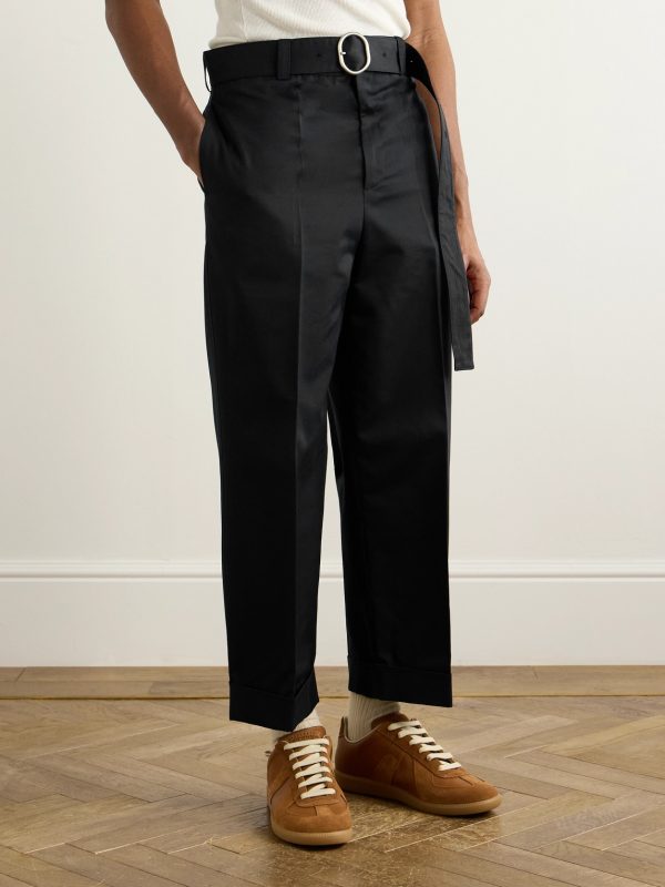 Cropped Straight-Leg Belted Cotton and Silk-Blend Poplin Trousers - FR Cropped Straight-Leg Belted Cotton and Silk-Blend Poplin Trousers - FR
