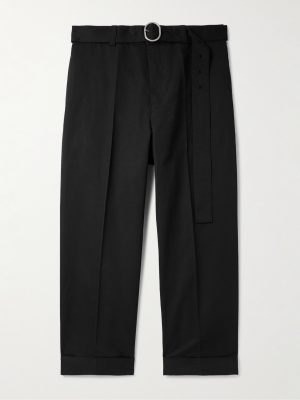Cropped Straight-Leg Belted Cotton and Silk-Blend Poplin Trousers Cropped Straight-Leg Belted Cotton and Silk-Blend Poplin Trousers