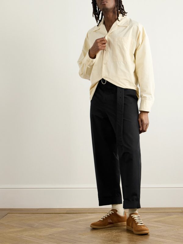 Cropped Straight-Leg Belted Cotton and Silk-Blend Poplin Trousers - OU Cropped Straight-Leg Belted Cotton and Silk-Blend Poplin Trousers - OU