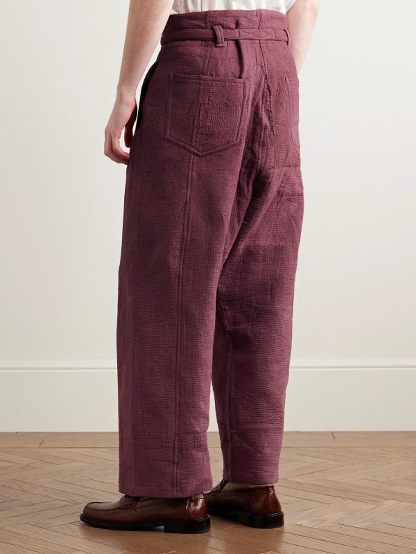 Judo Belted Upcycled Textured-Cotton Trousers - BK Judo Belted Upcycled Textured-Cotton Trousers - BK