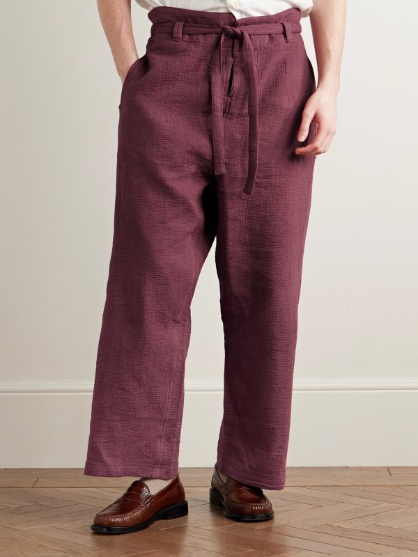 Judo Belted Upcycled Textured-Cotton Trousers - FR Judo Belted Upcycled Textured-Cotton Trousers - FR