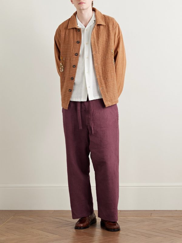Judo Belted Upcycled Textured-Cotton Trousers - OU Judo Belted Upcycled Textured-Cotton Trousers - OU