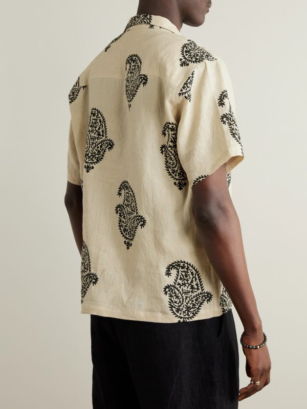 Camp-Collar Paisley-Print Linen Shirt - BK Camp-Collar Paisley-Print Linen Shirt - BK