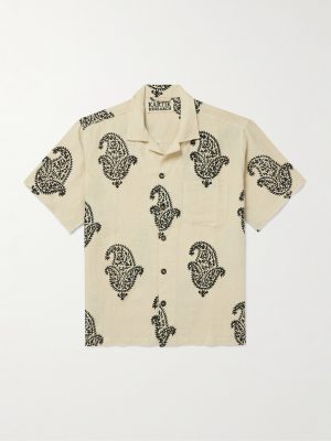 Camp-Collar Paisley-Print Linen Shirt