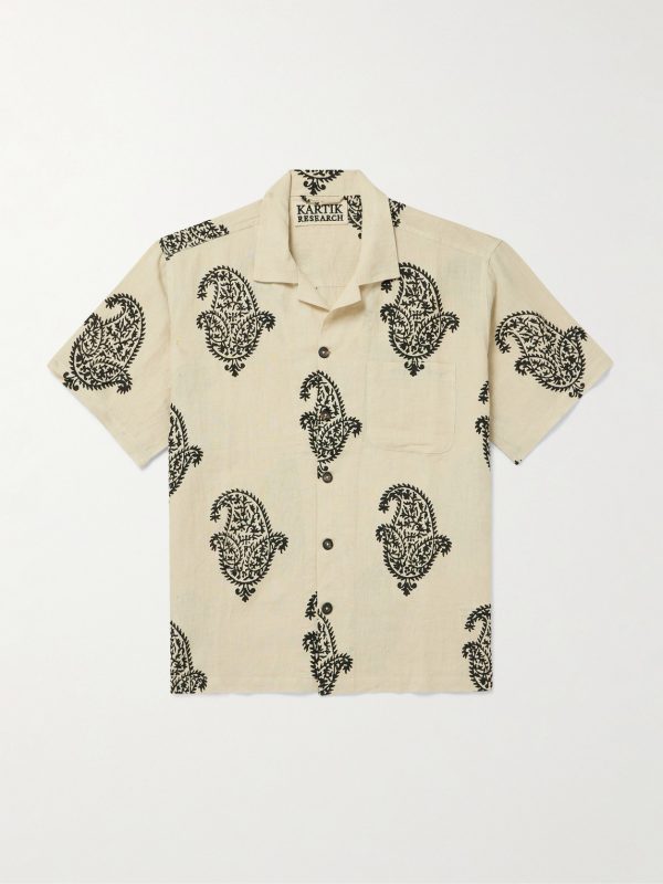 Camp-Collar Paisley-Print Linen Shirt Camp-Collar Paisley-Print Linen Shirt