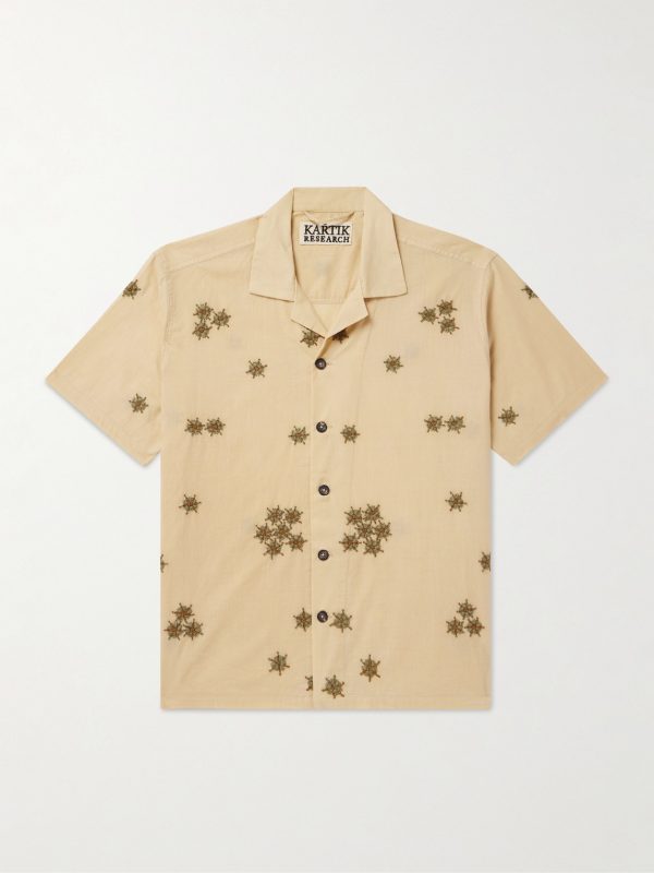 Camp-Collar Embroidered Cotton Shirt