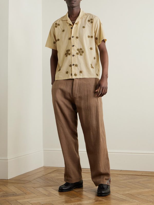 Camp-Collar Embroidered Cotton Shirt - OU