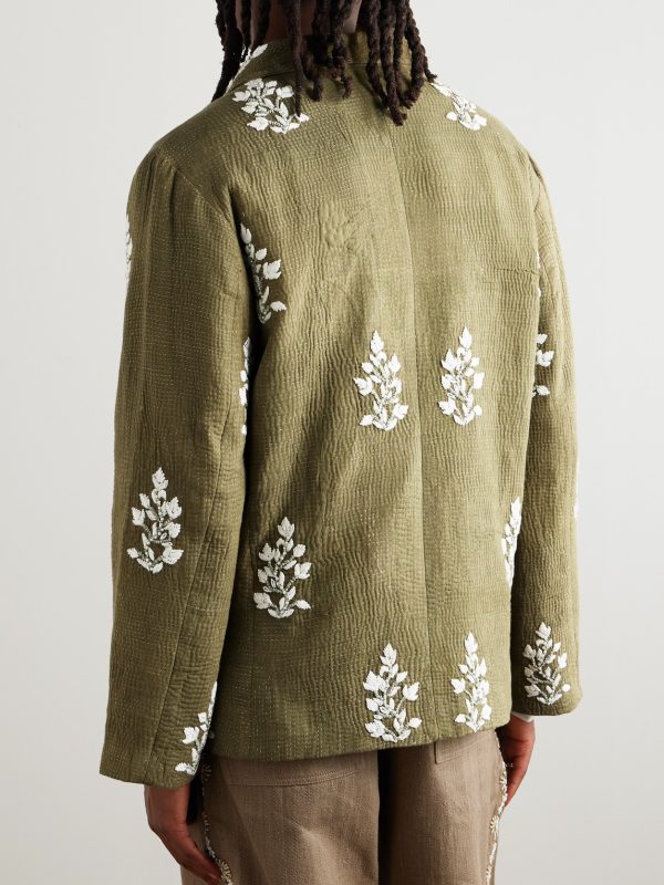 Double-Breasted Embellished Embroidered Kantha Cotton Blazer - BK Double-Breasted Embellished Embroidered Kantha Cotton Blazer - BK