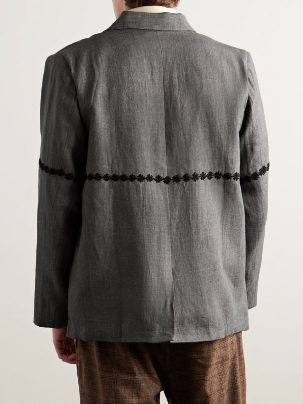 Embroidered Linen Blazer - BK Embroidered Linen Blazer - BK