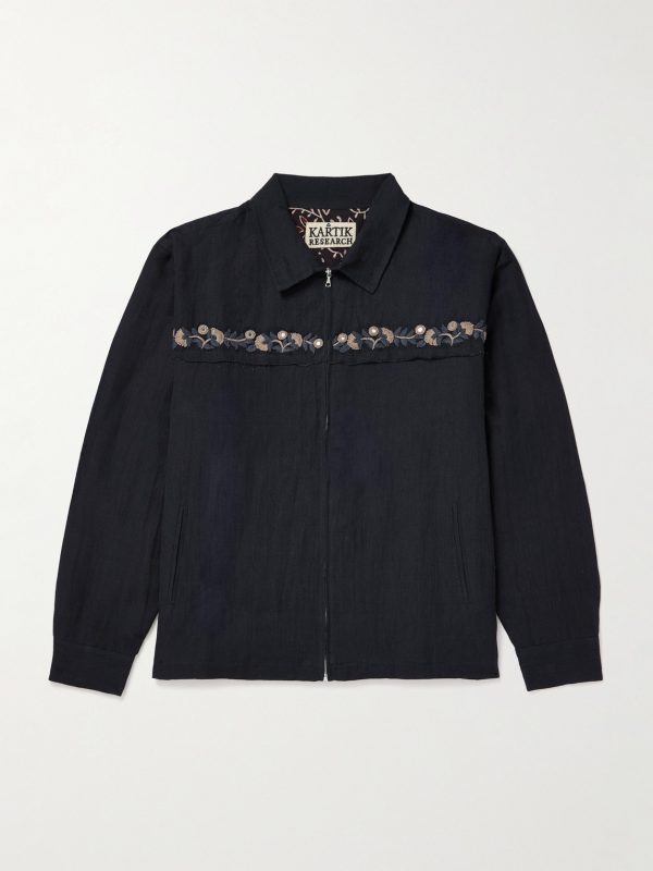Embroidered Embellished Cotton and Linen-Blend Jacket Embroidered Embellished Cotton and Linen-Blend Jacket