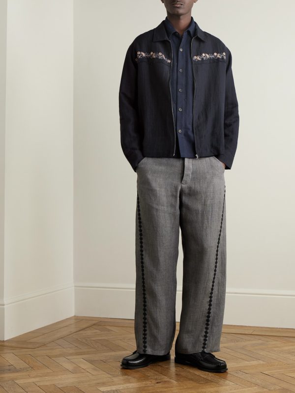 Embroidered Embellished Cotton and Linen-Blend Jacket - OU Embroidered Embellished Cotton and Linen-Blend Jacket - OU
