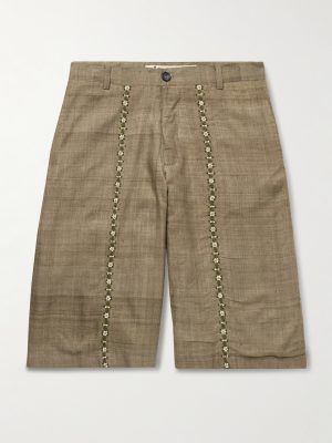 Straight-Leg Embellished Slub Silk-Voile Shorts