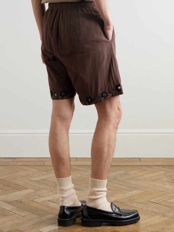 Embellished Embroidered Cotton Shorts - BK