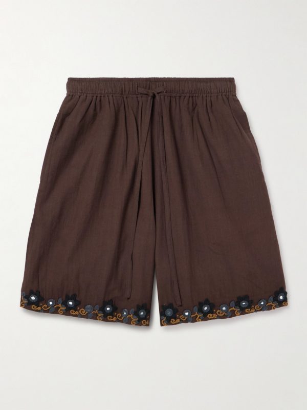 Embellished Embroidered Cotton Shorts