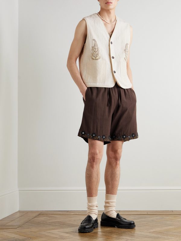 Embellished Embroidered Cotton Shorts - OU