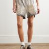 Blister Straight-Leg Frayed Metallic Megacrust Stretch-Denim Drawstring Shorts - FR