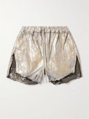 Blister Straight-Leg Frayed Metallic Megacrust Stretch-Denim Drawstring Shorts Blister Straight-Leg Frayed Metallic Megacrust Stretch-Denim Drawstring Shorts