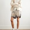 Blister Straight-Leg Frayed Metallic Megacrust Stretch-Denim Drawstring Shorts - OU