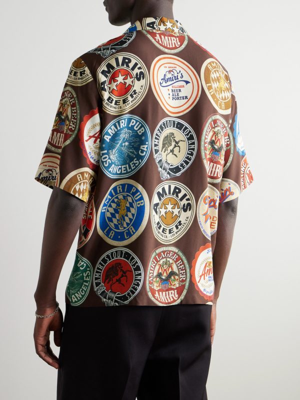 Convertible-Collar Logo-Print Voile Shirt - BK Convertible-Collar Logo-Print Voile Shirt - BK