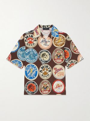 Convertible-Collar Logo-Print Voile Shirt