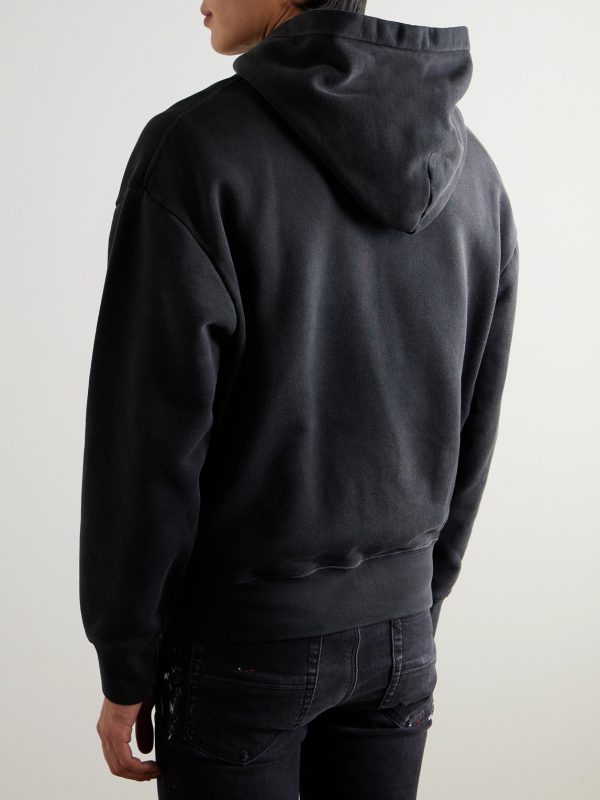 Distressed Logo-Print Cotton-Jersey Hoodie - BK Distressed Logo-Print Cotton-Jersey Hoodie - BK
